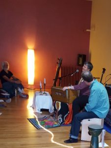Pascale LaPoint of Kirtan Path, with Will Kemperman on percussion